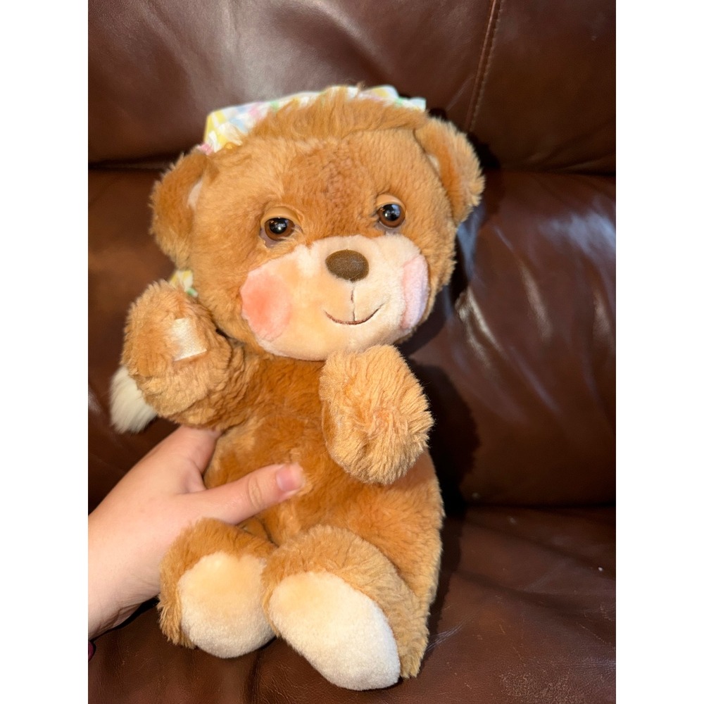 Vintage 1984 Fisher-Price Brown Teddy Bear Sleepy Eyes Nightcap Plush